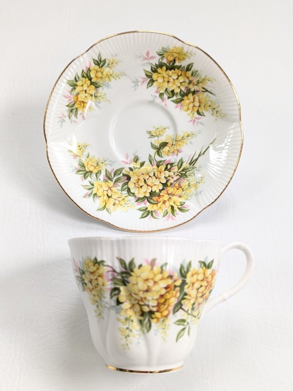 Royal Albert Blossom Time Laburnum Teacup & Saucer Bone China England Gilt